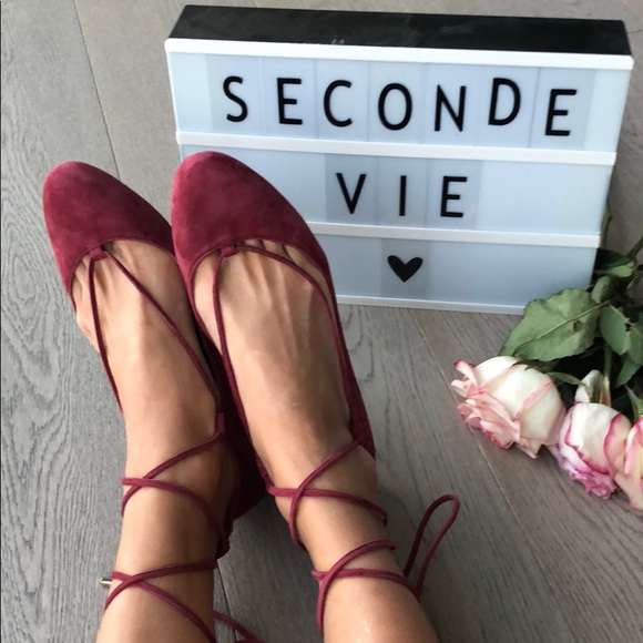 Diane VonFurstenberg red ballet flats with ties - Picture 1 of 5